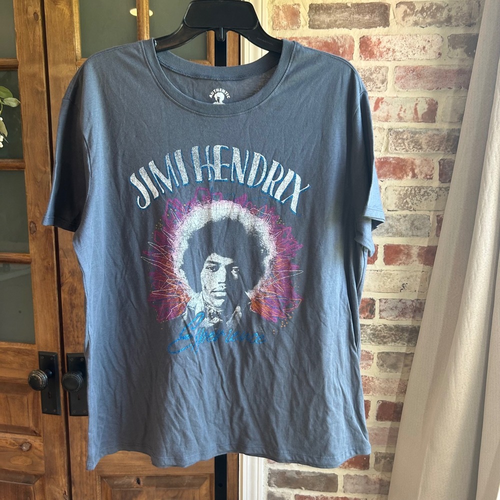 Authentic Hendrix T-Shirt Women L Gray Jimi Hendrix Experience Glitter Graphic‎